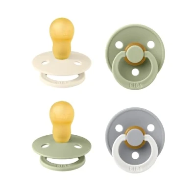 Abbildung von BIBS Colour Schnuller 4er Pack, BPA frei. 2 stück im Dunkeln Leuchtende, Kirschform Nippel. Naturkautschuk/Latex, Hergestellt in Dänemark. 18+ Monate (4er Pack), Sage Glow Mix