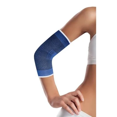 Abbildung von LifeMed Ellenbogenbandage ELLBOGENBANDAGE elastisch Blau Tennisarm Sportbandage (Größe M 90), Ellbogenstütze Ellenbogenschutz Ellbogen Stütze Bandage