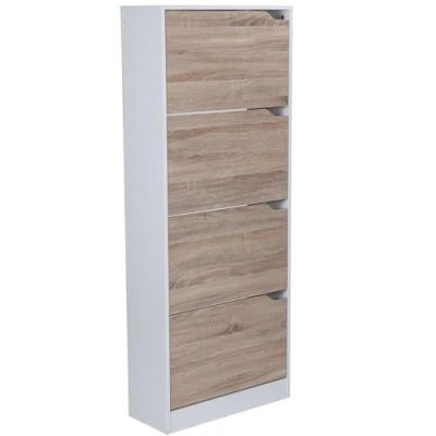 Abbildung von FINEBUY Schuhkipper FB45015 (Schuhschrank mit 4 Fächern, Schuhkommode 150 cm), Schuhregal für 24 Paar Schuhe, Kommode Flur Weiß
