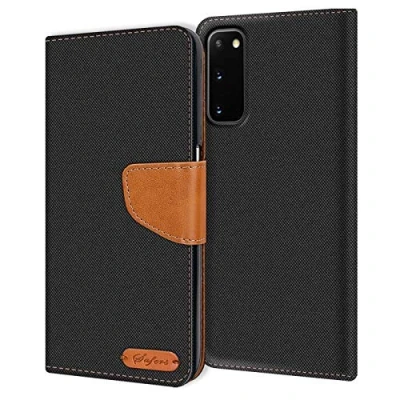 Abbildung von Verco kompatibel mit Samsung Galaxy S20 Hülle, Schutzhülle für Tasche Denim Textil Book Case Flip Klapphülle Schwarz