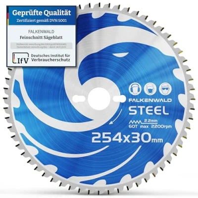 Abbildung von FALKENWALD ® Sägeblatt 254x30 mm ideal für Stahl Kreissägeblatt kompatibel mit Tauchsäge &amp; Kreissäge von Bosch Makita 254 x 30 Metallsägeblatt Kappsäge aus hochwertigem Wolframcarbid