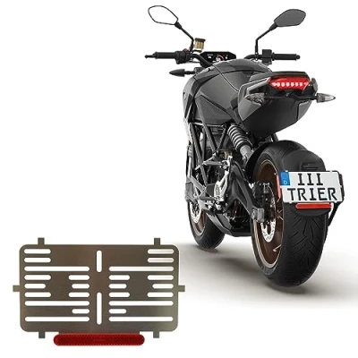 Abbildung von 1x Kennzeichenhalter 255 X 135 mm Rahmenlos 100% Edelstahl (Rostfrei) 0,8 dick Mit Rückstrahler Reflektor ROT Für Motorrad Roller (135 R)
