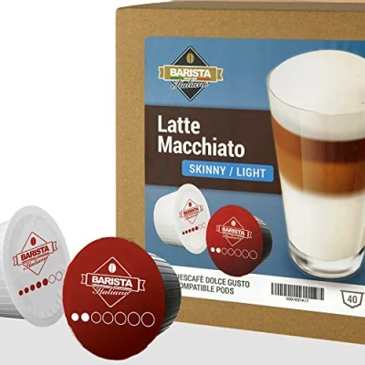 Abbildung von Barista Italiano Latte Macchiato Magermilch Ungesüßt 80 Dolce Gusto Kompatible Kapseln (80 KapseIn, 40 Tassen)
