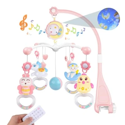 Abbildung von Weinsamkeit Baby Mobile, Hängende Spielzeug mit Musik, Nachtlicht und Projektor, Mobile Spieluhr 150 Melodien für Bett, Babyspielzeug Geschenk Neugeborene ab 0 24 Monate
