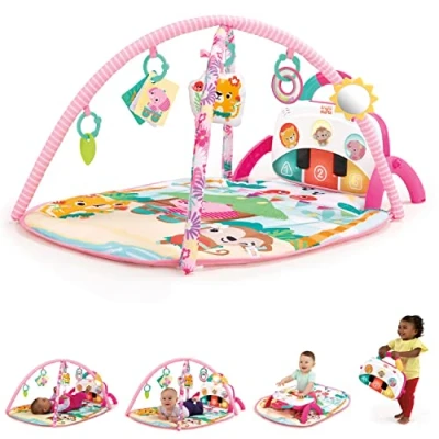 Abbildung von Bright Starts, 4 in 1 Groovin’ Kicks Piano and Drum Activity Gym Play Mat, Detachable Toys, Languages, Lights, Sounds Music, Newborn up Floral Fiesta