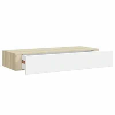 Abbildung von vidaXL Wand Schubladenregal Wandschublade Schweberegal Hängeregal Wandschrank Wandboard Wandregal mit Schublade Eichenoptik Weiß 60x23,5x10cm MDF