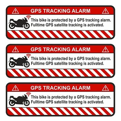 Abbildung von Finest Folia 9X GPS Aufkleber Fahrrad Motorrad Auto Alarm Warnung Anti Diebstahl Sticker Tracker gesichert (Weiß, R056 Motorrad)