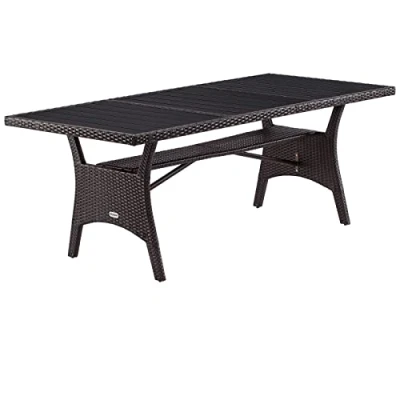 Abbildung von Casaria® Polyrattan Gartentisch 190x90x74cm mit Ablage WPC Tischplatte Höhenverstellbar Holzoptik Wetterfest Garten Terrasse Esstisch Gartenmöbel Braun