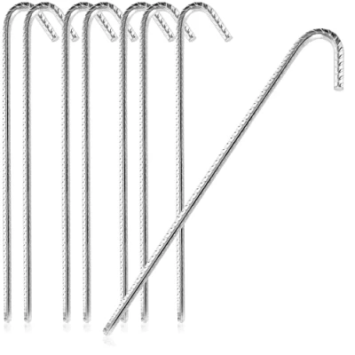 Abbildung von COM FOUR® 8X XL Bodenanker aus massivem Stahl, J Form 40 cm, Ø 1 cm verzinkte Erdanker für Zelt, Pavillon, Hüpfburg, Trampolin, auch als Bewehrungsstab den Boden, stabil &amp; rostfrei