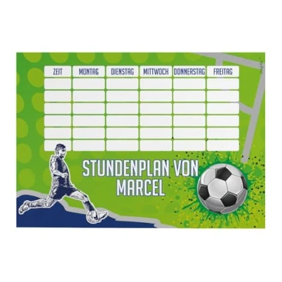 Abbildung von Striefchen® Magnetischer Stundenplan mit Namen für Jungen zum Beschriften perfekt Schulanfang Fußball