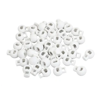 Abbildung von sourcing map 40 Stük Kordelstopper Kordelklemme Gummizug Kordel Schloss Klare 7 mm Rund 1 Loch Spring Weiß