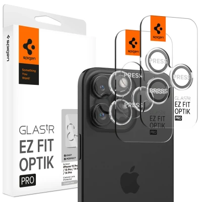 Abbildung von Spigen GLAStR EZ Fit Optik Pro Kamera Objektiv Displayschutzfolie für iPhone 15 Max und Pro, 14 Max/iPhone kristallklar, 2 Stück, AGL06914