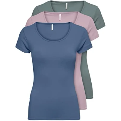 Abbildung von ONLY 3er Pack Damen T Shirt schwarz oder weiß Kurzarm lang Basic Sommer Shirts XS S M L XL 15209153 (Farb Mix 5, XL)