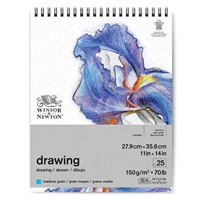 Abbildung von Winsor &amp; Newton 6691013 Zeichenpapier im Spiralblock 25 Blatt 27,9 x 35,6cm, 150g/m², mittlere Körnung, natürliches Weiß, säurefrei, Alterungsbeständig für Bleistift, Buntstift, Pastell, Kohle
