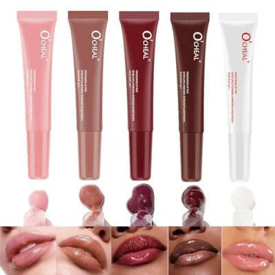 Abbildung von 5 Colors Peptide Infused Lip Oil, Hydrating Gloss, Glossy Glow Oil with Nourishmax Jojoba Tinted Revitalizing for Dry Lips
