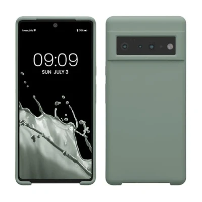 Abbildung von kwmobile Hülle kompatibel mit Google Pixel 6 Pro Silikon Handy Case Handyhülle weiche Oberfläche kabelloses Laden Rainwashed Grün