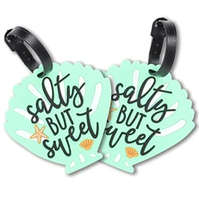 Abbildung von 2 Stück Kofferanhänger Gepäckanhänger aus PVC mit Namen und Adressschild Kofferschild SALTY BUT SWEET