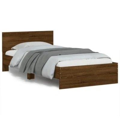 Abbildung von vidaXL Bettgestell, Bettrahmen mit Lattenrost, Bett Gästebett Kopfteil, Einzelbett Schlafzimmerbett Schlafzimmermöbel, Braun Eichen Optik 100x200cm
