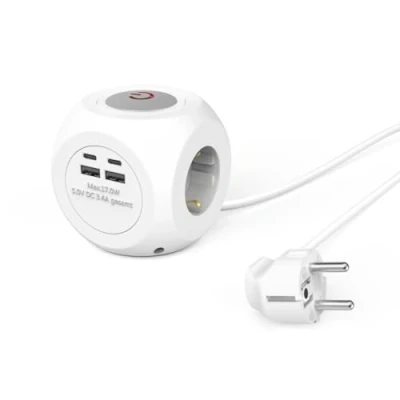 Abbildung von Hama Steckdosenwürfel, 3 fach, USB C, A, 1,4m (Mehrfachsteckdose mit Steckdosenwürfel Kabel, Schalter, Steckdosenleiste Schalter) weiß