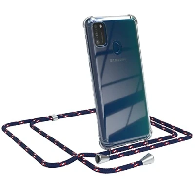 Abbildung von EAZY CASE Handykette kompatibel mit Samsung Galaxy M30s / M21 Handyhülle Umhängeband, Handykordel Schutzhülle, Silikonhülle, Hülle Band, Stylische Kette für Smartphone, Navy Camouflage
