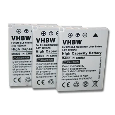 Abbildung von vhbw 3X Akku Ersatz für Nikon EN EL8 Kamera (600mAh, 3,6V, Li Ion)