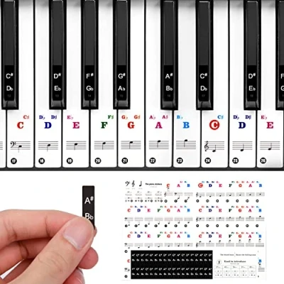 Abbildung von URAQT Klavier Keyboard Aufkleber,37/49/54/61/88 Piano Sticker Transparent Abnehmbare Klaviertastatur Notenetiketten Noten Aufkleber Tastatur für Kinder und Anfänger