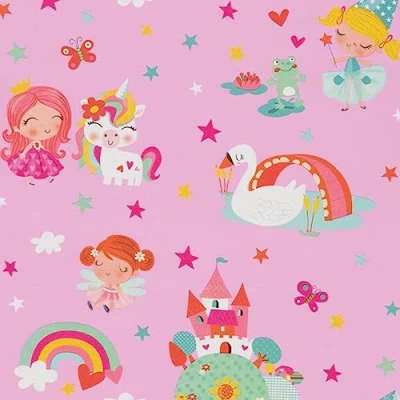 Abbildung von Star Geschenkpapier, Geschenkpapier kleine Prinzessin mit Einhorn 70cm x 2m Rolle rosa