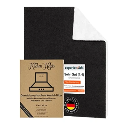 Abbildung von Kitchen Helpis® Dunstabzugshauben Filter mit AKTIVKOHLE &amp; FETTFILTER, Dunstabzugshaube 57x47 cm [zuschneidbar] 2 dick , Aktivkohlefilter für Dunstabzugshaube, Kombifilter Abzugshaube
