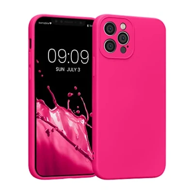 Abbildung von kwmobile Slim Case kompatibel mit Apple iPhone 12 Pro Hülle Handyhülle aus Silikon in Neon Pink