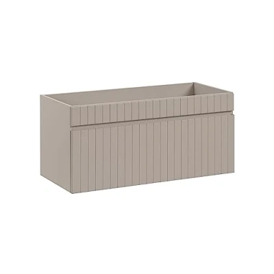 Abbildung von Waschbeckenunterschrank, 100 cm, Iconic Cashmere, Hängeschrank, Badezimmerschrank mit Arbeitsplatte, gerippte Türen, Kaschmir (nur Möbel)