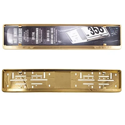 Abbildung von 2x Premium Auto Kennzeichenhalter 100% EDELSTAHL GOLD poliert für ÖSTERREICH SLOWENIEN (Kennzeichen der Größe 520mm x 120mm) Nummernschildhalter Kennzeichenhalterung INOX V2A Rostfreier Stahl