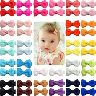 Abbildung von JOYOYO 50 Stück Baby Haarspangen Haarschleifen mit voller Schleife bedeckt Pflege Clips Handwerk 5 cm Schleife, kleine für feines Haar