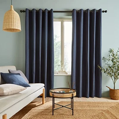 Abbildung von Catherine Lansfield Garngefärbte Baumwoll Chambray Vorhänge, 168 x 137 cm, Blau