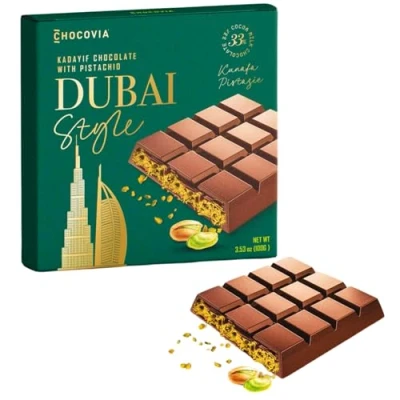 Abbildung von PREISSIEGER! Dubai Schokolade mit natürlichen Pistazie &amp; Kunafeh Nach Original Rezeptur! Virale TikTok Hype SUPER Schneller Versand (100g Schokoladen Tafel)