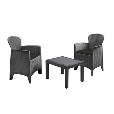 Abbildung von Spetebo Gartenlounge Set Kunststoff Gartenmöbel im 3er anthrazit, (Set, 3 tlg., Tisch mit Stühlen), Schwarze