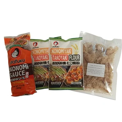 Abbildung von Okonomiyaki Zutaten Okonomi Sauce Soße 500g, Mehl 360g, Katsuobushi Bonito Flocken 25g, Zutaten, Grundzutaten Takoyaki