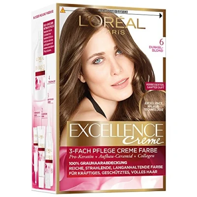 Abbildung von L&#039;Oréal Paris Permanente Haarfarbe, 100 Prozent Grauhaarabdeckung, Haarfärbeset mit Coloration, Shampoo und 3 Fach Pflege Creme Farbe, Excellence Crème 6 Dunkelblond