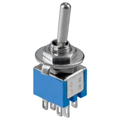 Abbildung von Goobay 10015 Kippschalter Miniatur, 2x UM, 6 Pins, blaues Gehäuse