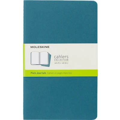 Abbildung von Moleskine Cahier Journal, Set 3 Notebooks with Plain Pages, Cardboard Cover Visible Cotton Stiching, Colour Brisk Blue, Large 13 x 21 cm, 80 Pages