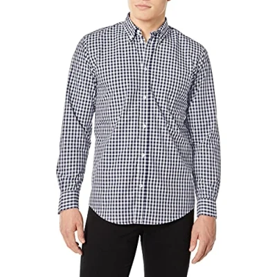 Abbildung von Chef Works Herren Gingham Kleid Hemd, Marineblau und Weiß kariert, 3X Groß