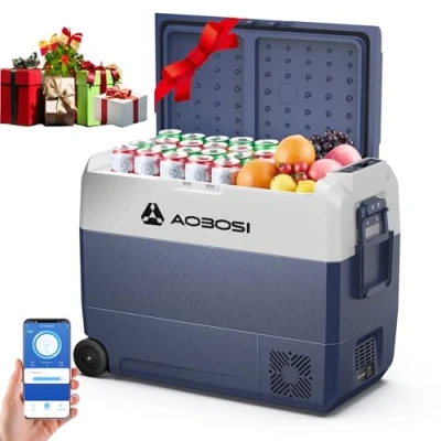 Abbildung von AAOBOSI Kompressor Kühlbox 60 L, Auto Mit WiFi APP Steuerung, 12/24 V und 100 240 Elektrisch, bis 20 C für Auto, LKW, Boot, Reisemobil, Camping, Einzelne Zone