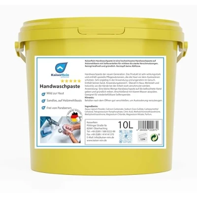 Abbildung von KaiserRein Handwaschpaste 10 L Eimer gelb I Werkstatt Hobby Fett und Öl lösende Hand Reiniger Händereiniger gegen Verschmutzungen durch Fett, Schmutz Sandfrei