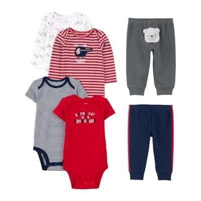 Abbildung von Simple Joys by Carter&#039;s Baby Jungen 6 teiliges Set, Bodys (Kurz und Langarm) Hosen, Mehrfarbig/Bär/Hunde/Streifen/Textaufdruck, 0 Monate