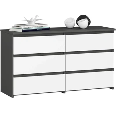 Abbildung von AKORD Kommode CL 100 mit 6 Schubladen Komodenschrank Funktional Für Wohnzimmer Schlafzimmer Langlebig Rollenführung ABS Kante 35x100x57cm Graphitgrau + Weiß Front