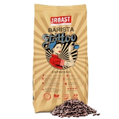 Abbildung von BLANK ROAST Barista Tattoo Espresso 1000g im Langzeit Trommel Röstverfahren geröstet Bohnen aus den besten Anbaugebieten Premium Arabica &amp; Edel Robusta schokoladig nussig säurearm