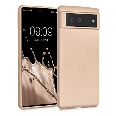 Abbildung von kwmobile Case kompatibel mit Google Pixel 6 Hülle Schutzhülle aus Silikon metallisch schimmernd Handyhülle Metallic Gold