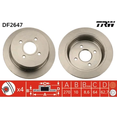 Abbildung von TRW DF2647 Bremsscheibe 270 10 4 108 voll lackiert FORD: Escort 5 Schrägheck, 6 Cabrio