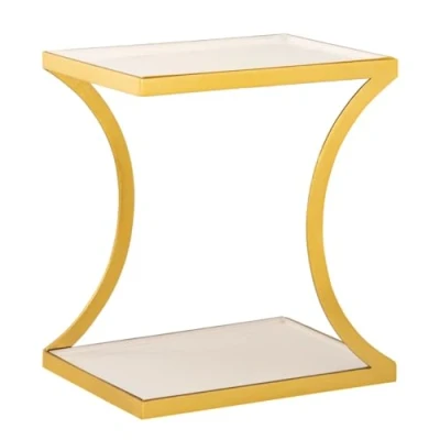 Abbildung von Amago home Couchtisch weiß Beistelltisch eckig 40 H 45 cm Lampentisch Sofatisch Tisch Metall Gold