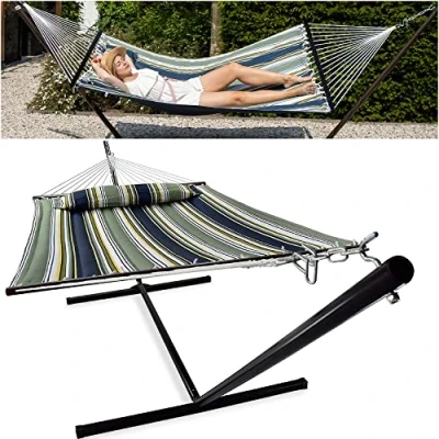 Abbildung von Vita5 Hängematte mit Gestell, Outdoor, Garten, Pool, Balkon, und Terrasse, Indoor Hängematten 2 Personen Hängesessel, Doppelhängematte Ständer, 200kg Belastbarkeit, Einfache Montage