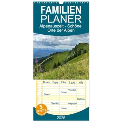 Abbildung von Familienplaner 2025 Alpenauszeit Schöne Orte der Alpen mit 5 Spalten (Wandkalender, 21 cm x 45 cm), CALVENDO
